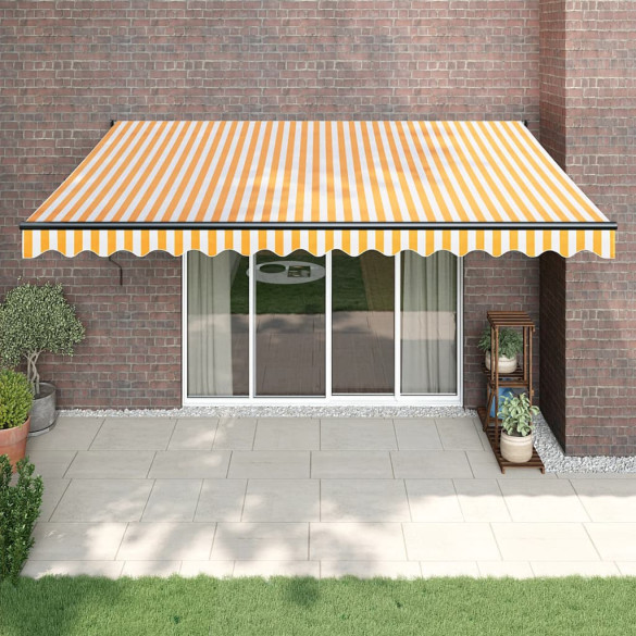 Copertină retractabilă galben și alb - 4x3 m - textil și aluminiu