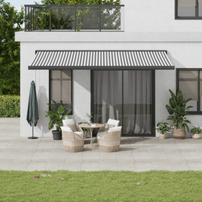 Copertină retractabilă antracit/alb - 5x3 m - textil/aluminiu