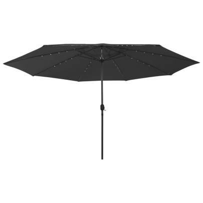 Umbrelă de soare exterior - LED-uri & stâlp metal - negru - 400 cm