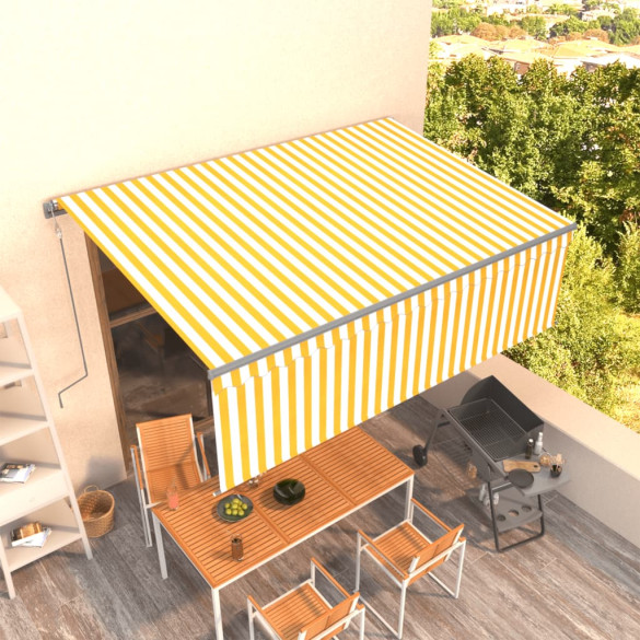 Copertină retractabilă automat cu stor - galben&alb - 4x3 m