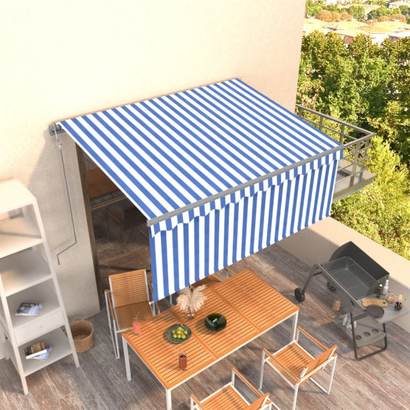 Copertină retractabilă automat cu stor - albastru&alb - 3,5x2,5 m