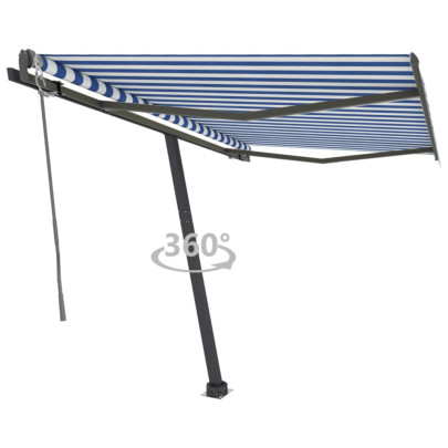 Copertină autonomă retractabilă automat albastru&alb 350x250 cm