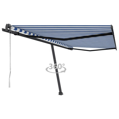 Copertină autonomă retractabilă automat albastru&alb 450x350 cm