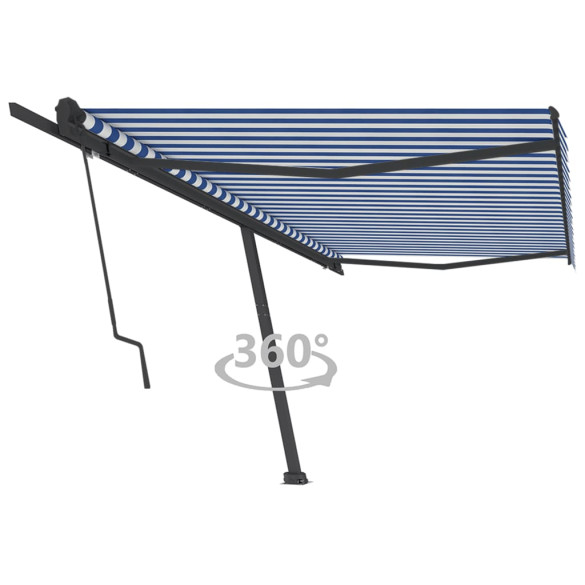 Copertină autonomă retractabilă automat albastru&alb 500x350 cm