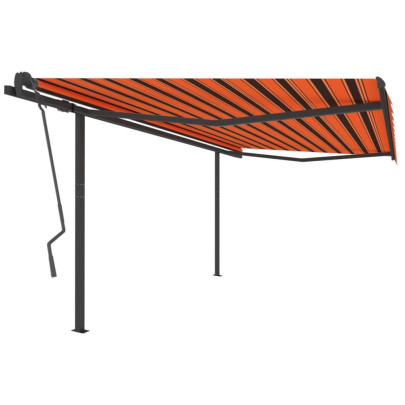 Copertină retractabilă automat - stâlpi - portocaliu&maro 4x3,5 m