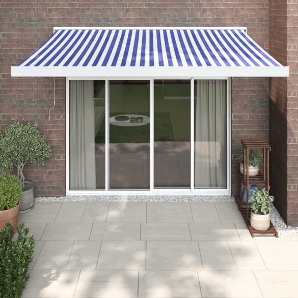 Copertină retractabilă albastru/alb - 3x2,5 m - textil/aluminiu