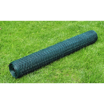 Plasă de sârmă găini - verde - 25x1 m - cu acoperire PVC