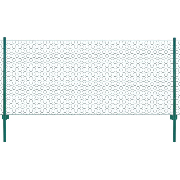 Gard din plasă de sârmă cu stâlpi - verde - 25 x 0,75 m - oțel