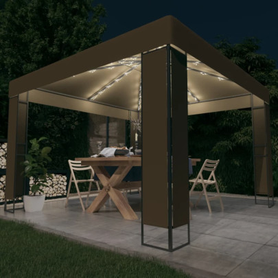 Pavilion cu acoperiș dublu & lumini LED - gri taupe - 3x3x2,7m