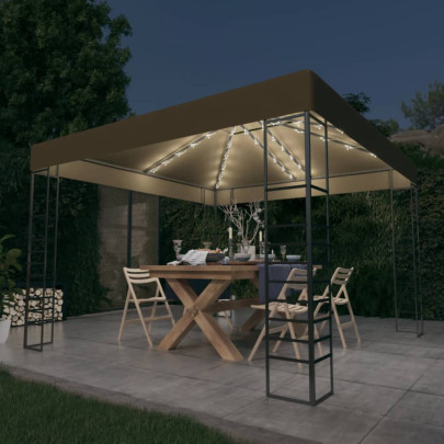 Pavilion de grădină cu șiruri de lumini LED - gri taupe 3x3m