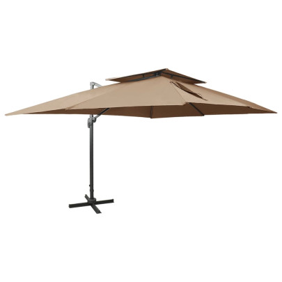 Umbrelă în consolă cu înveliș dublu - taupe - 400x300 cm