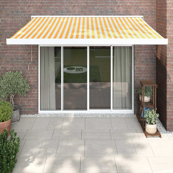 Copertină retractabilă - galben/alb - 3x2,5 m - textil/aluminiu