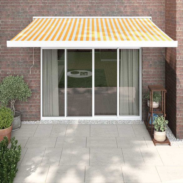 Copertină retractabilă - galben/alb - 3,5x2,5 m - textil/aluminiu