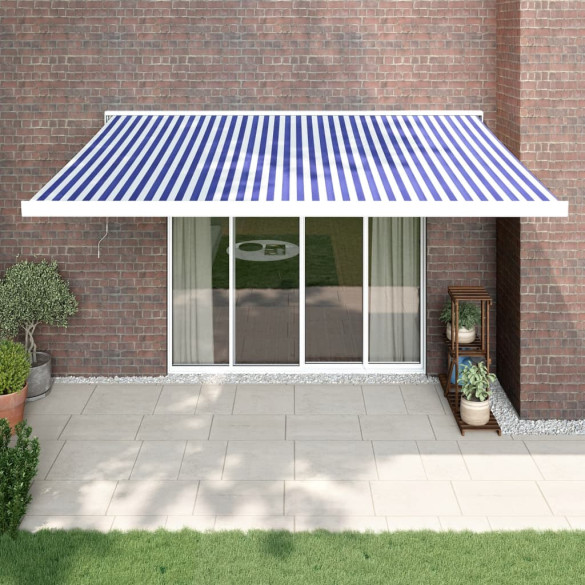 Copertină retractabilă albastru/alb - 4,5x3 m - textil/aluminiu