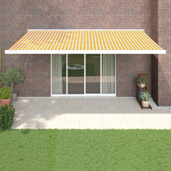 Copertină retractabilă - galben/alb - 5x3 m - textil/aluminiu