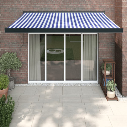 Copertină retractabilă albastru/alb - 3x2,5 m - textil/aluminiu