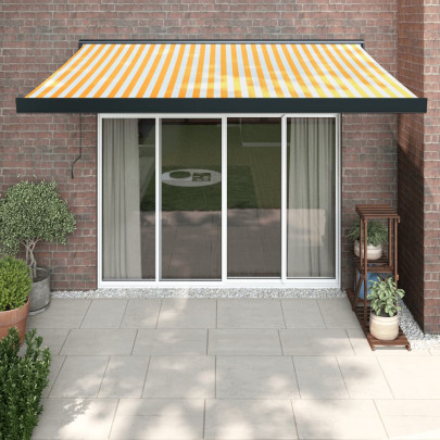 Copertină retractabilă - galben/alb - 3x2,5 m - textil/aluminiu