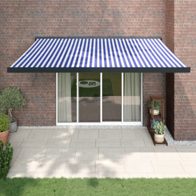 Copertină retractabilă albastru/alb - 4,5x3 m - textil/aluminiu