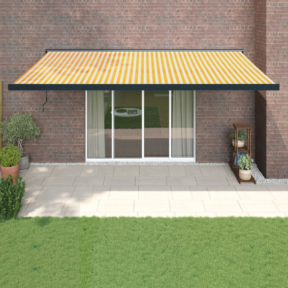 Copertină retractabilă - galben/alb - 5x3 m - textil/aluminiu