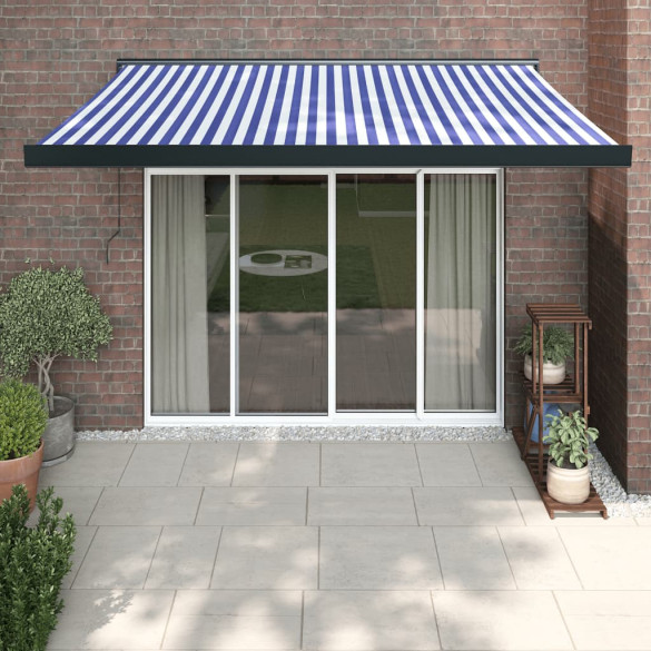 Copertină retractabilă albastru/alb - 3,5x2,5 m - textil/aluminiu