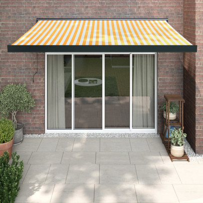 Copertină retractabilă - galben/alb - 3,5x2,5 m - textil/aluminiu