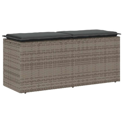 Bancă de grădină cu pernă gri 110x40x44 cm polirattan