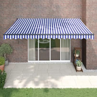 Copertină retractabilă albastru/alb - 4x3 m - textil/aluminiu