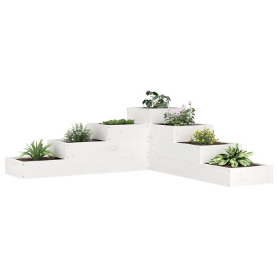 Jardinieră grădină cu 4 niveluri - alb - 106x104,5x36 cm lemn pin