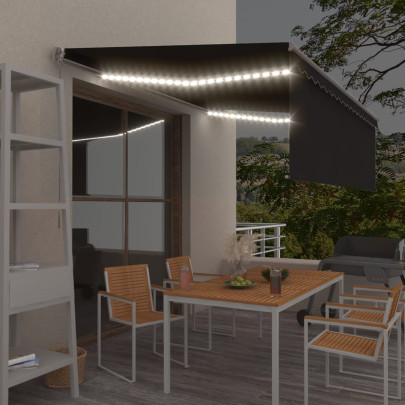 Copertină retractabilă manual cu stor&LED - antracit - 4,5x3 m