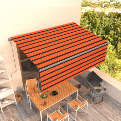 Copertină retractabilă automat cu stor - portocaliu&maro - 4x3 m