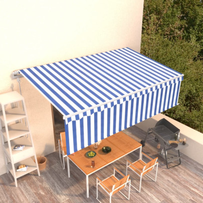 Copertină retractabilă automat cu stor - albastru&alb - 5x3 m