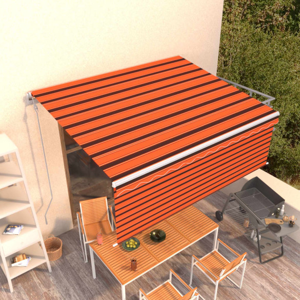 Copertină retractabilă automat cu stor - portocaliu&maro 4,5x3 m