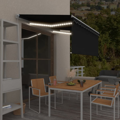 Copertină retractabilă manual cu stor&LED - antracit - 3,5x2,5 m