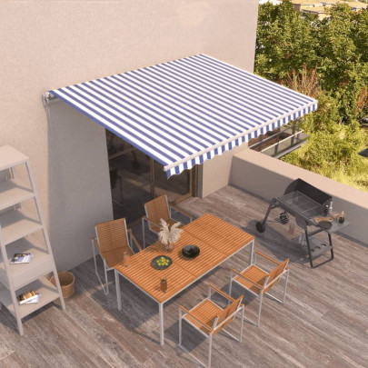 Copertină retractabilă manual - albastru și alb - 400x350 cm