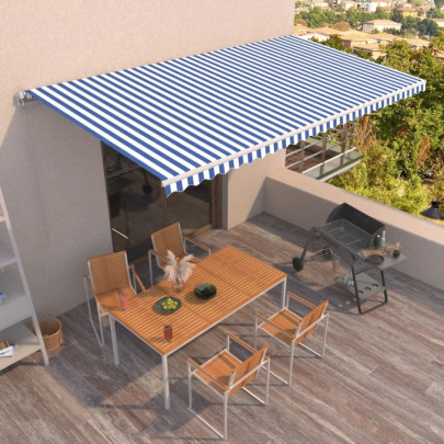 Copertină retractabilă manual - albastru și alb - 600x350 cm