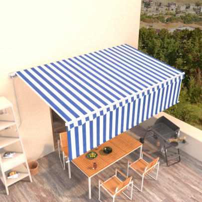 Copertină retractabilă manual cu stor - albastru&alb - 5x3 m