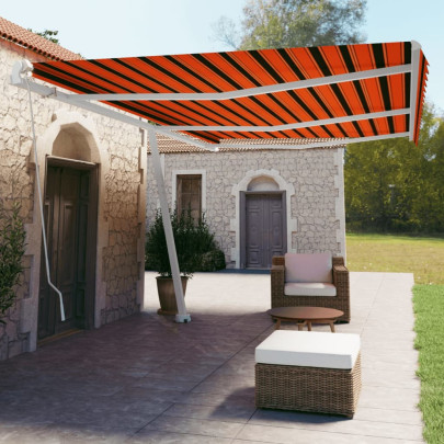 Copertină autonomă retractabilă manual - oranj/maro - 600x350 cm