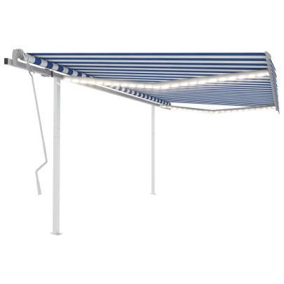 Copertină retractabilă manual cu LED - albastru și alb - 4x3,5 m