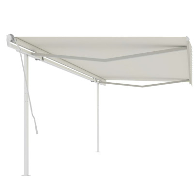 Copertină retractabilă manual - cu stâlpi - crem - 5x3,5 m