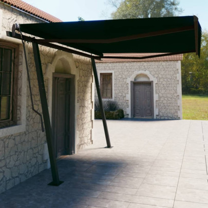 Copertină retractabilă manual - cu stâlpi - antracit - 4,5x3 m