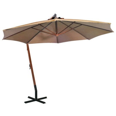 Umbrelă suspendată cu stâlp - gri taupe - 3,5x2,9 m - lemn de brad