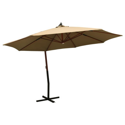 Umbrelă de soare suspendată - stâlp din lemn - 350 cm - taupe