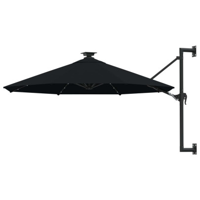 Umbrelă de soare montată pe perete cu LED-uri - negru - 300 cm