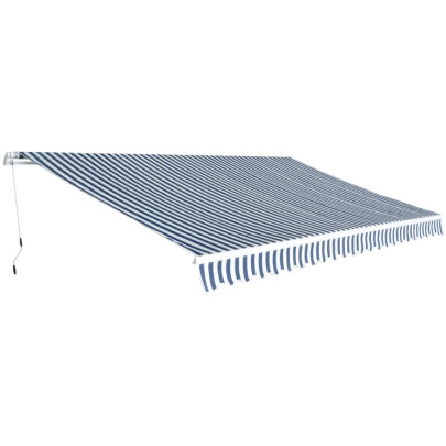 Copertină pliabilă - acționată manual - albastru/alb - 500 cm