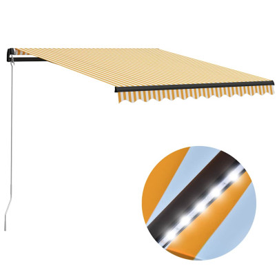 Copertină retractabilă manual cu LED - galben/alb - 300 x 250 cm