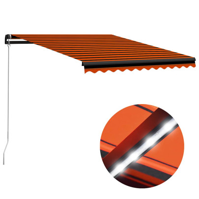 Copertină retractabilă manual LED - portocaliu/maro - 350x250 cm
