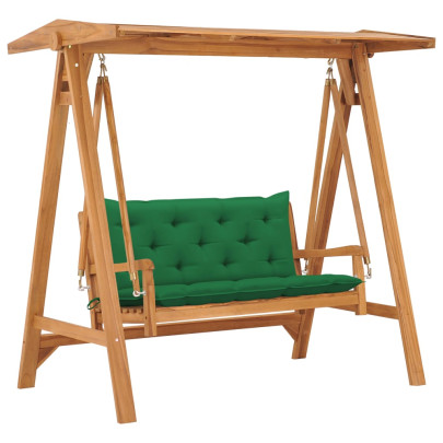 Bancă balansoar cu pernă verde - 170 cm - lemn masiv tec