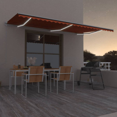 Copertină automată senzor vânt&LED - portocaliu/maro - 600x300 cm