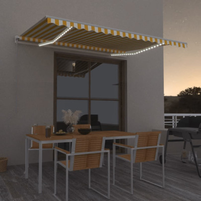 Copertină retractabilă manual cu LED - galben și alb - 450x350 cm