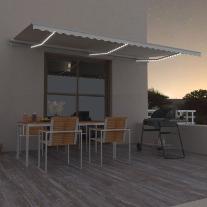 Copertină automată cu senzor vânt & LED - crem - 600x350 cm